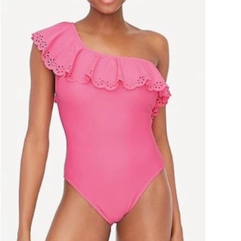 J crew ruffle one shoulder bathing suit one piece
